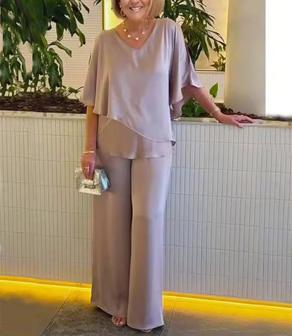 Women's 2-Piece Set V-Neck Structured Waistband