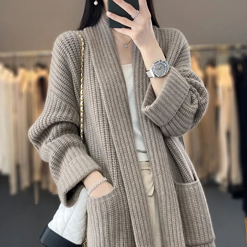 Women's Knit Cardigan Shawl Collar Wide Cuffs