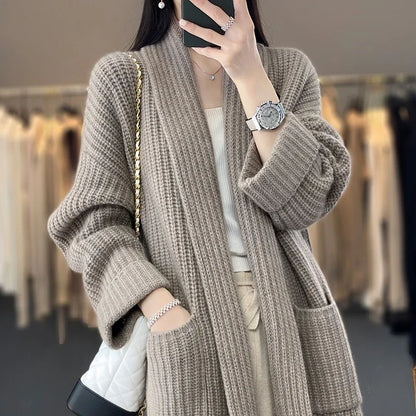 Women's Cardigan Sweater With Patch Pockets
