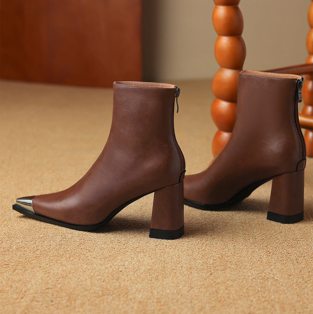 Women's Block Heel Boots Pointed Toe Closed