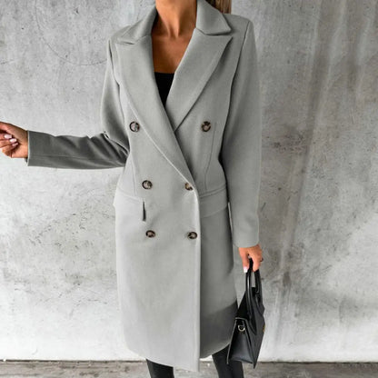Women's Double-Breasted Trench Coat Button Cuffs Classic