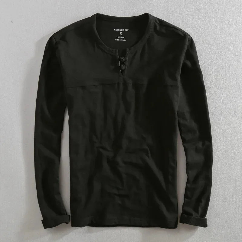 Men's Long Sleeve Henley Cotton Shirt