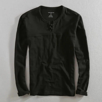 Men's Long Sleeve Henley Cotton Shirt