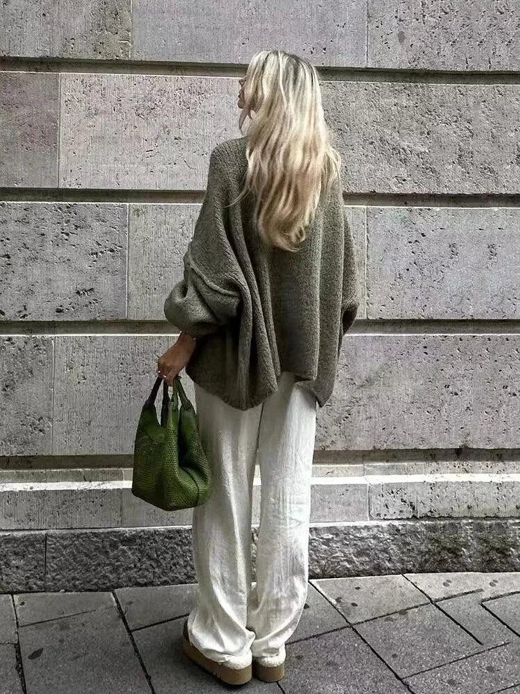 Women's Bat Sleeve Cardigan Wool Blend Lapel Detail Black