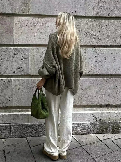 Women's Bat Sleeve Cardigan Wool Blend Lapel Detail Black