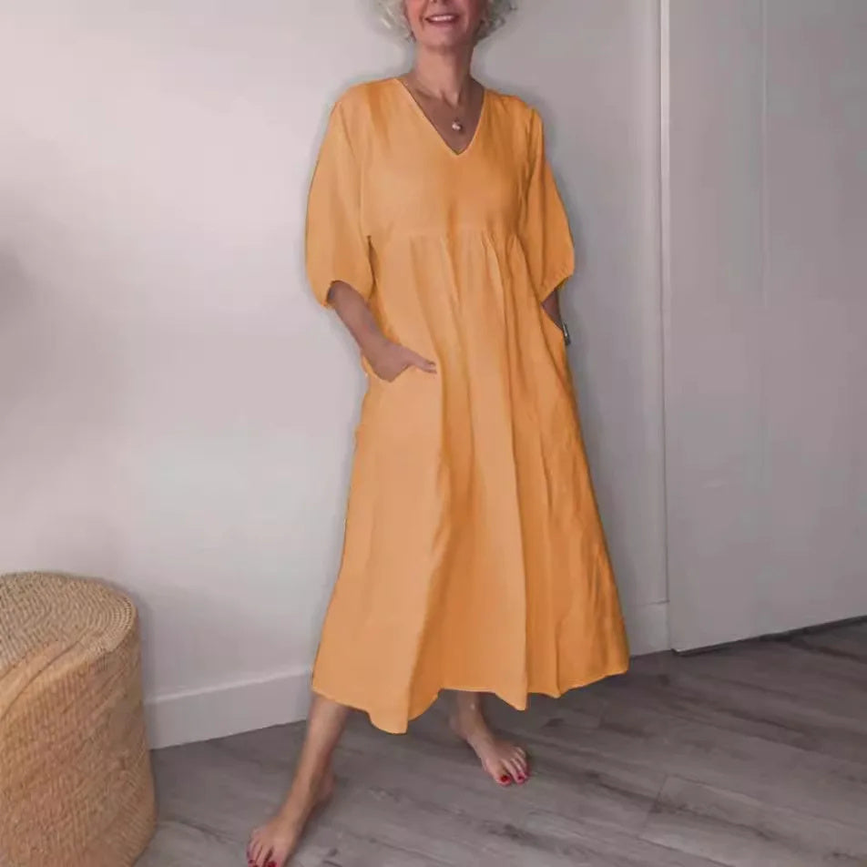 Women's V Neck Midi Dress Tummy Control with Pockets Casual - Vonnera