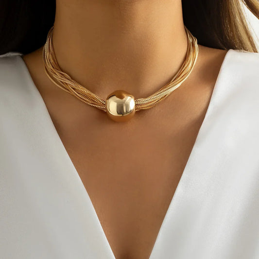 Women's Multi-Strand Choker Necklace Polished Ball Pendant - Vonnera