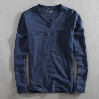 Men's Long Sleeve Henley Cotton Shirt
