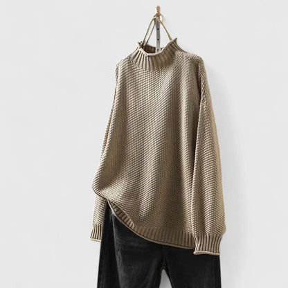 Women's Waffle Knit Sweater Mock Neck