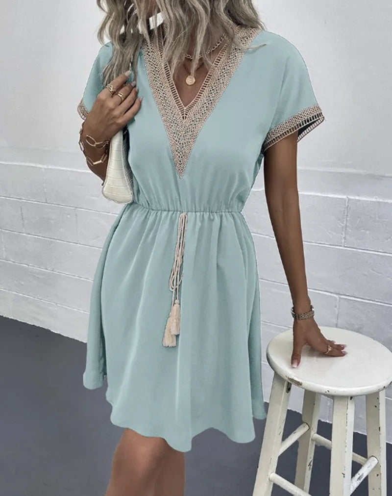 Women's V Neck Flowy Maxi Dress Casual