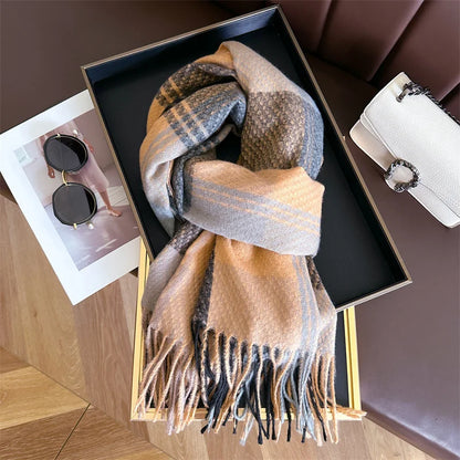 Arvella Women's Plaid Scarf With Tassel