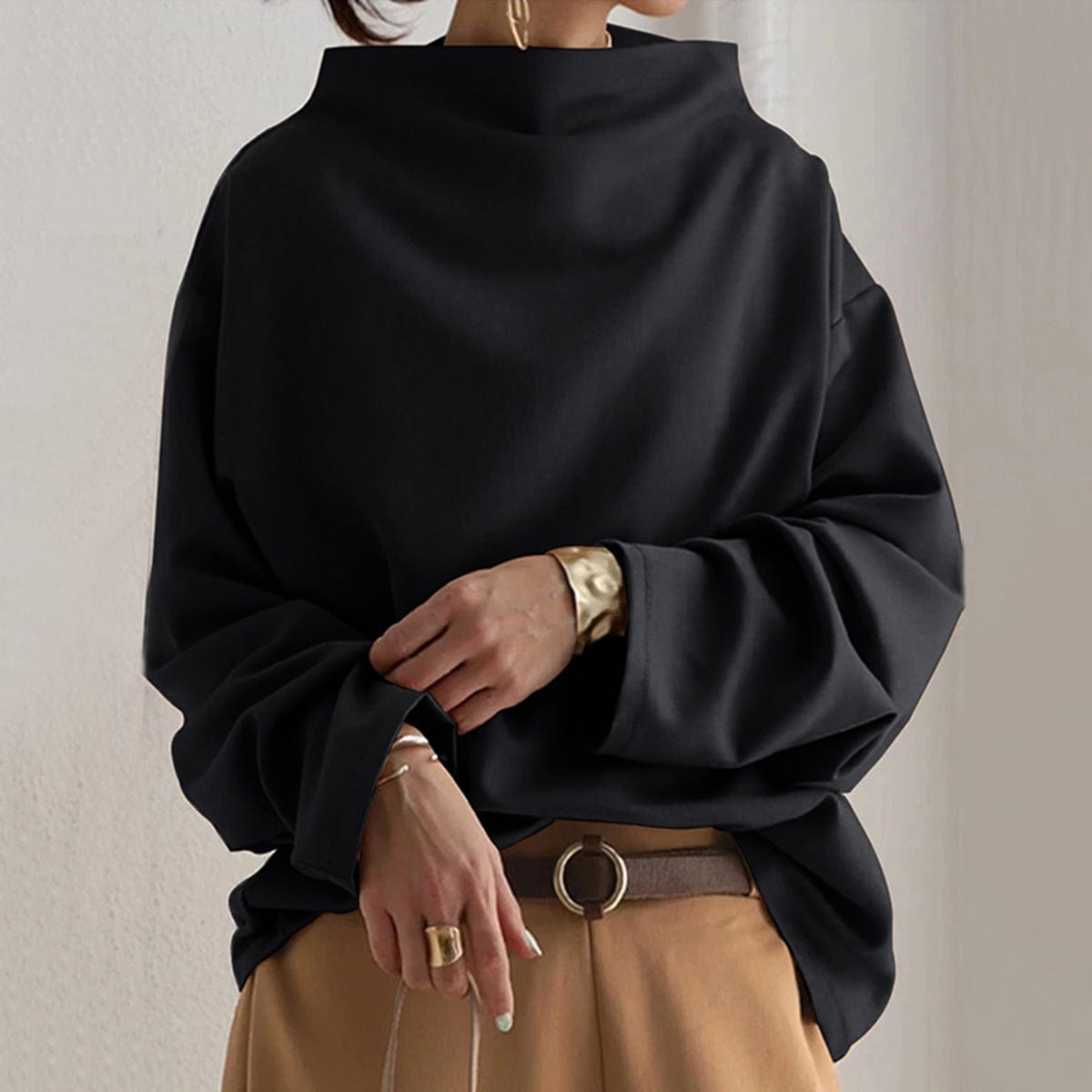 Women's Oversized Sweater High Neck Long Sleeve - Vonnera