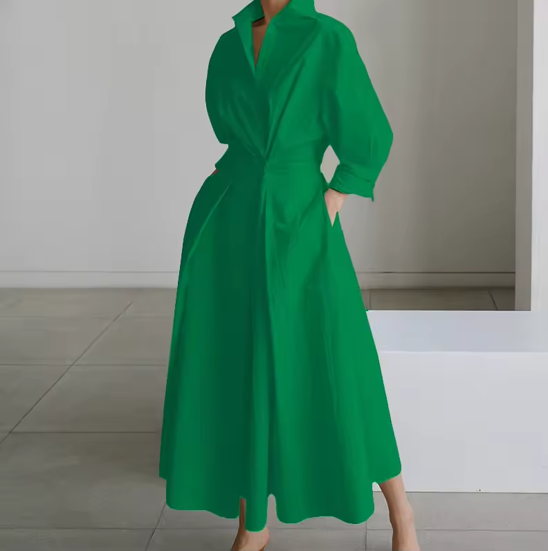 Elegant Button-Down Shirt Dress with Cinched Waist