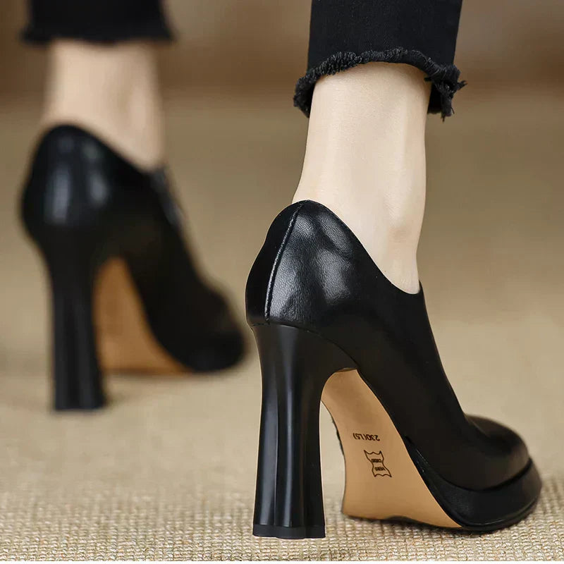 Giselle Women's Platform Pumps Block Heel Side Zipper