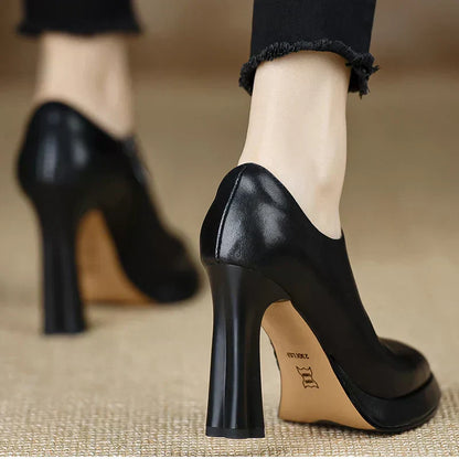 Giselle Women's Platform Pumps Block Heel Side Zipper