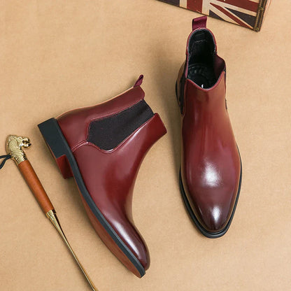 Men's Chelsea Boots Leather Red Sole Ankle High Comfortable