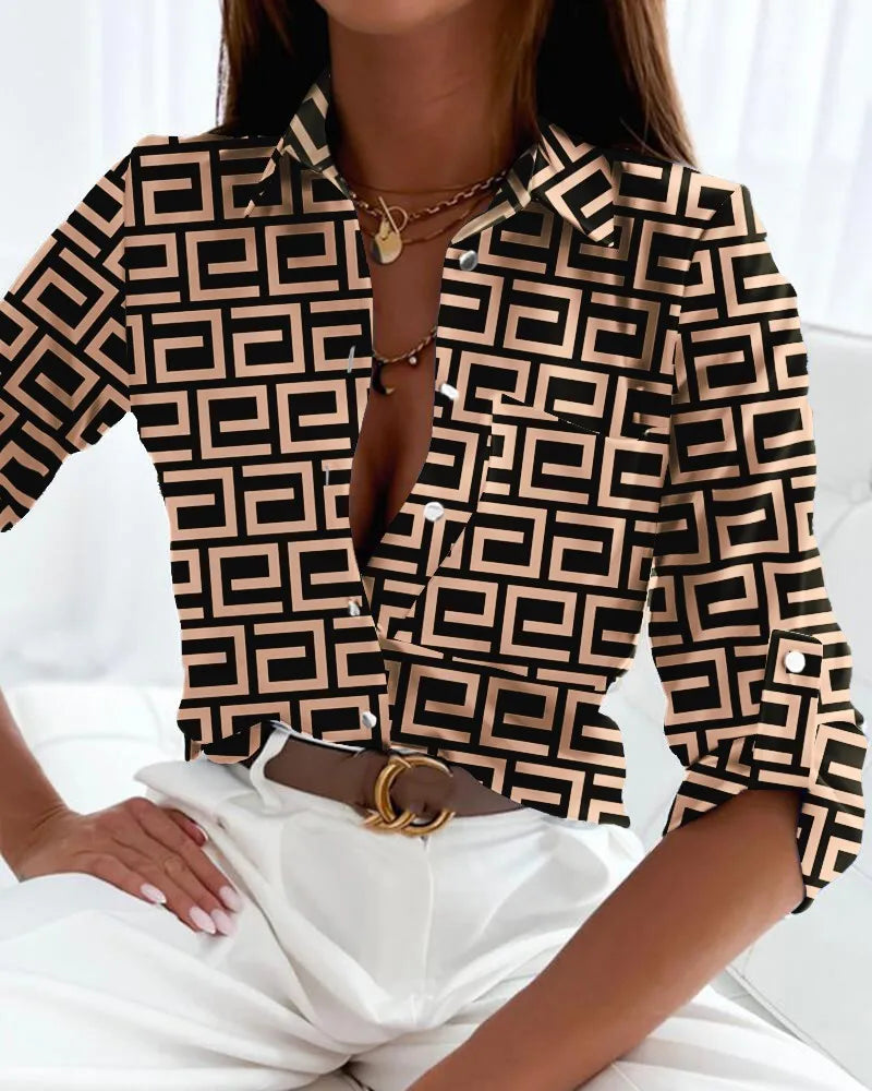 Women's Graphic V-Neck Blouse