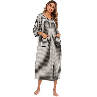 Women's Hooded Fleece Nightdress Zip Up