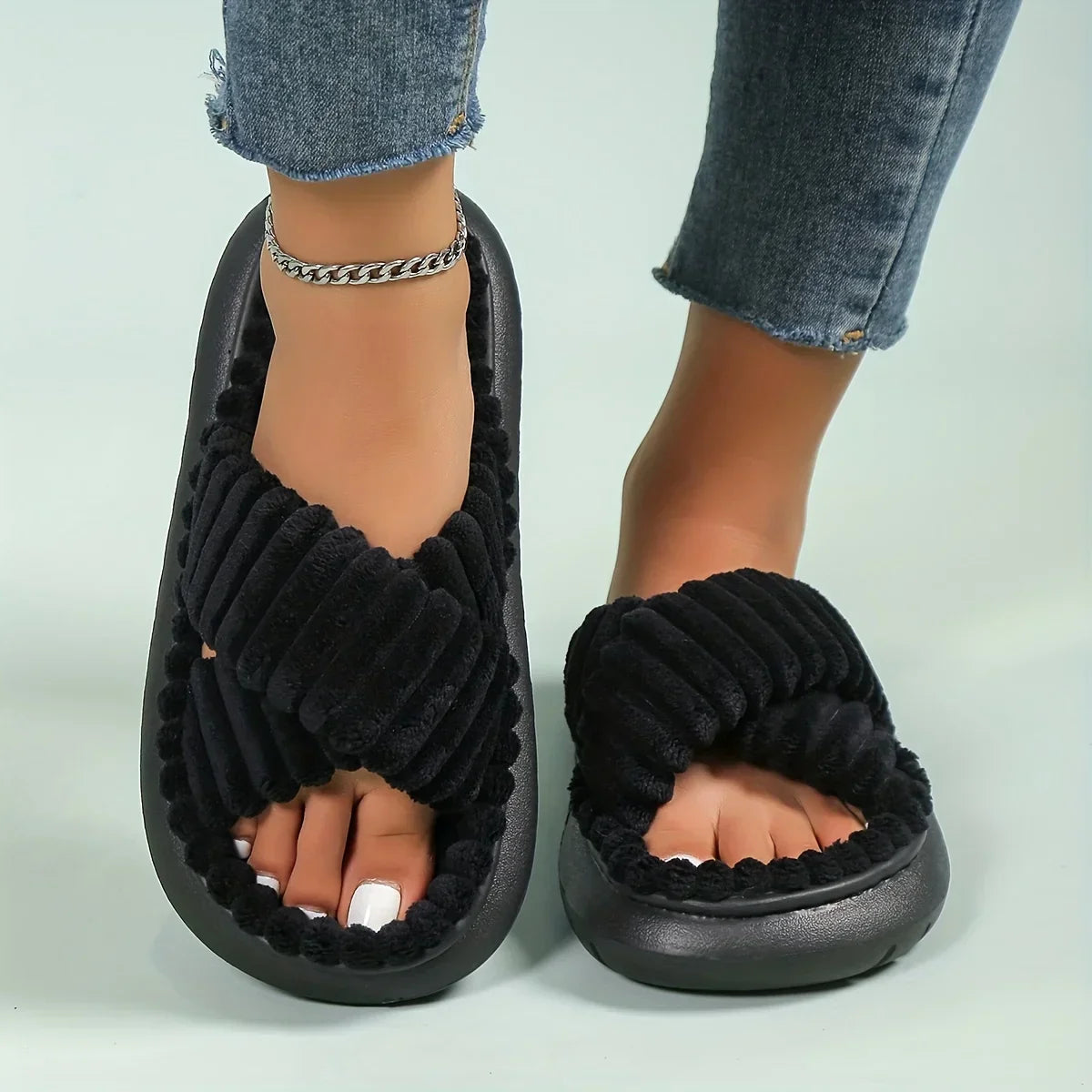 Women's Open Toe Slippers Plush Soft Cushioned Sole