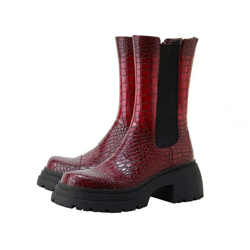 Women's Platform Boots Elastic Side Panels