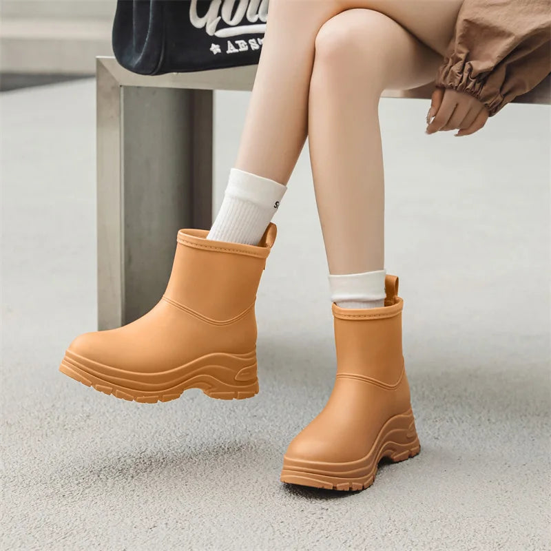 Women's Waterproof Mid-Calf Boots Thick Slip-Resistant Outsole - Vonnera