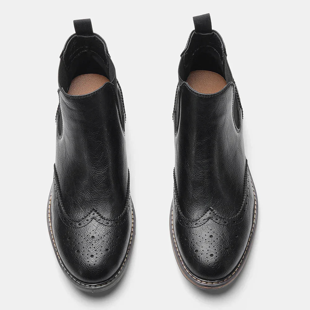 Men's Chelsea Boots Leather Ankle Brogue Brown