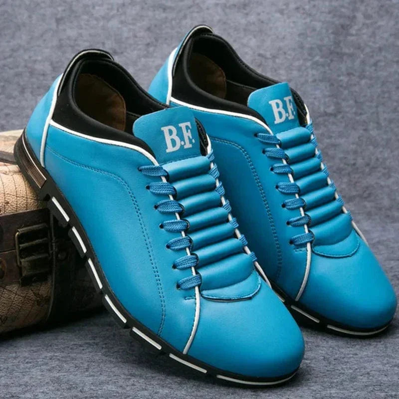 Men's Lace-Up Sneakers Leather Contrast Sole Black