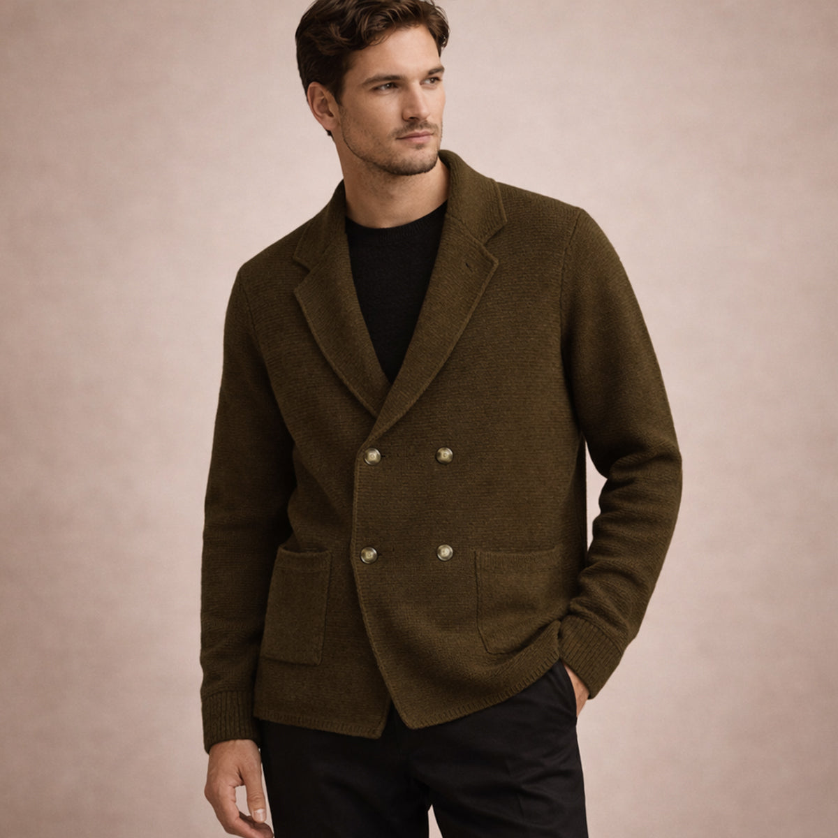 Men's Double Breasted Knit Cardigan Smart Casual