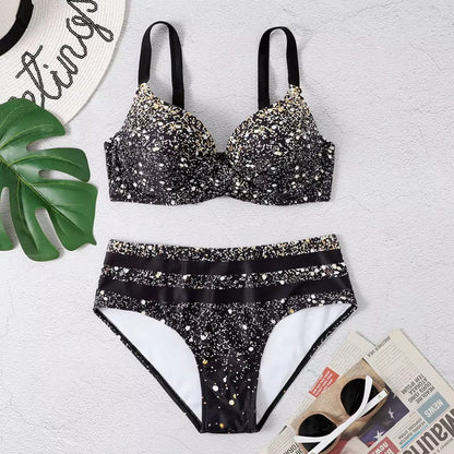 Women's High Waist Leaf Print Bikini Swimsuit