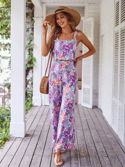 Sienna | Women's Floral Print Sleeveless Wide Leg Jumpsuit