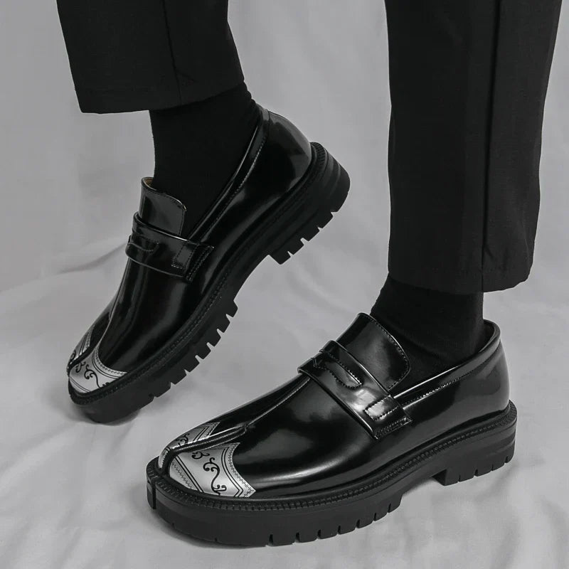 Obsidian Leather Tabi Loafers - Vonnera