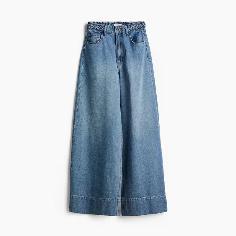 Women's Wide Leg Denim Trousers Loose Fit Low Waist Blue