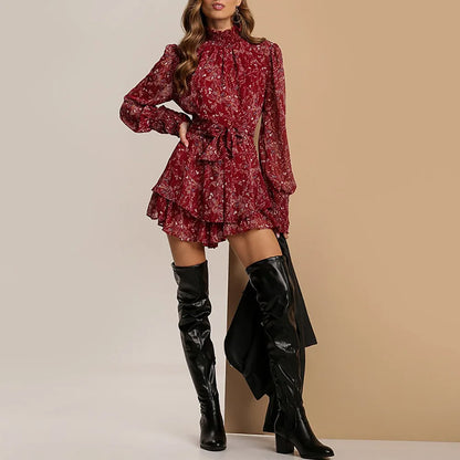 Women's Floral Mini Dress Ruffle Details
