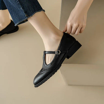 Women's T-Strap Mary Jane Shoes Low Block Heel Buckle