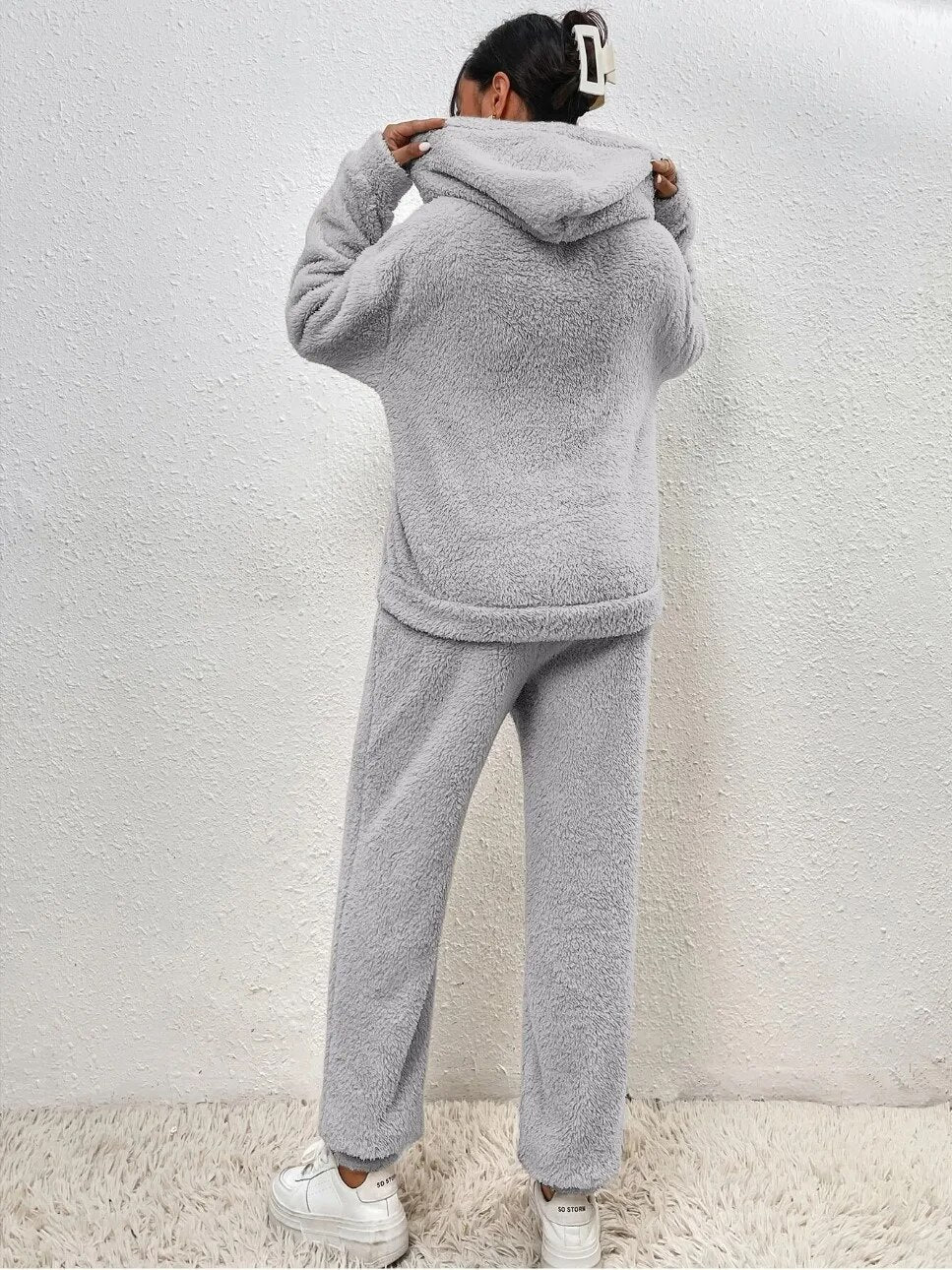 Teddy Hooded Housesuit Soft Cozy Beige