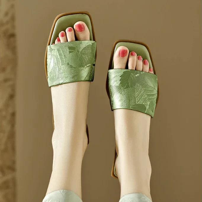 Women's Floral Embossed Square Toe Sandals