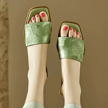 Women's Floral Embossed Square Toe Sandals