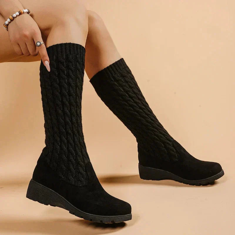 Women's Cable Knit Mid-Calf Boots - Vonnera