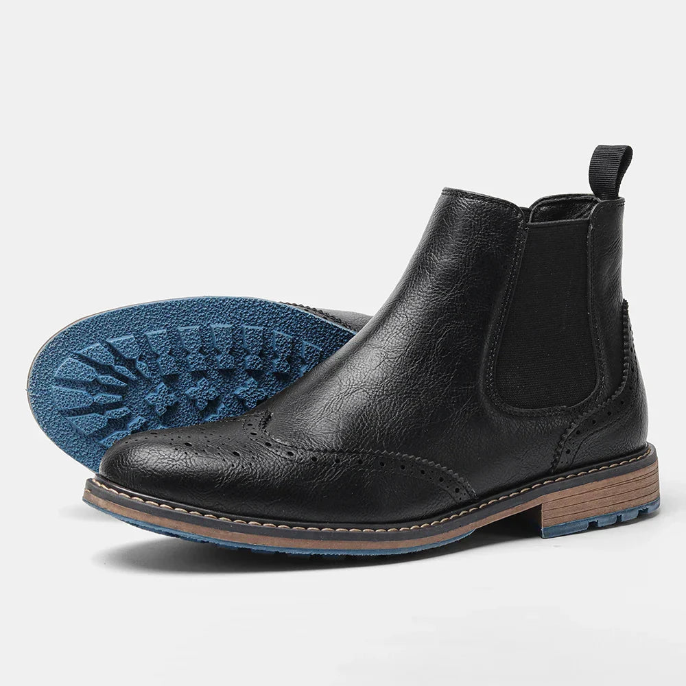 Men's Chelsea Boots Leather Ankle Brogue Brown