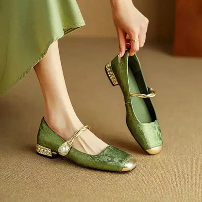 Celeste | Women's Pearl Strap Mary Jane Shoes Glitter Block Heel