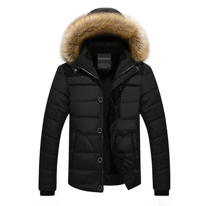 Men's Down Parka Wool Lined Hooded Fur Collar Jacket