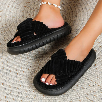 Women's Open Toe Slippers Plush Soft Cushioned Sole