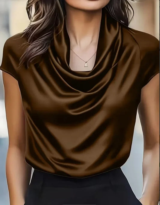 Women's Satin Cowl Neck Shirt - Vonnera