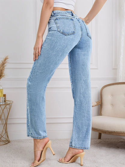 Women's Straight Jeans Pearl White Five Pocket