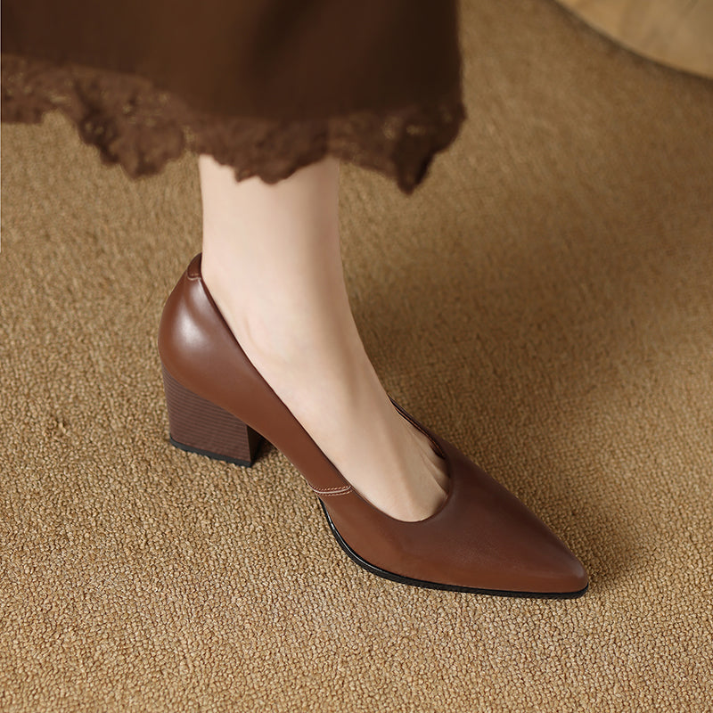 Women's Pointed Toe Pumps Block Heel Slip On Work Shoes