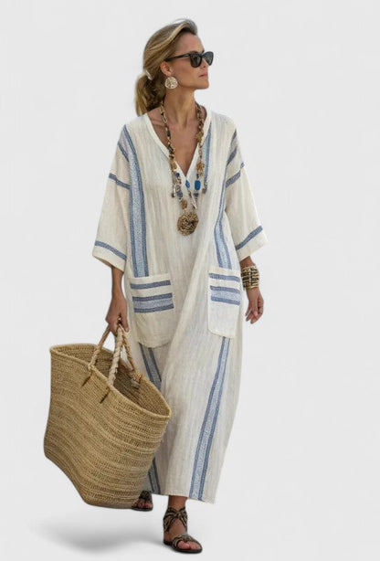 Women's V-Neck Maxi Dress Stripe Detail