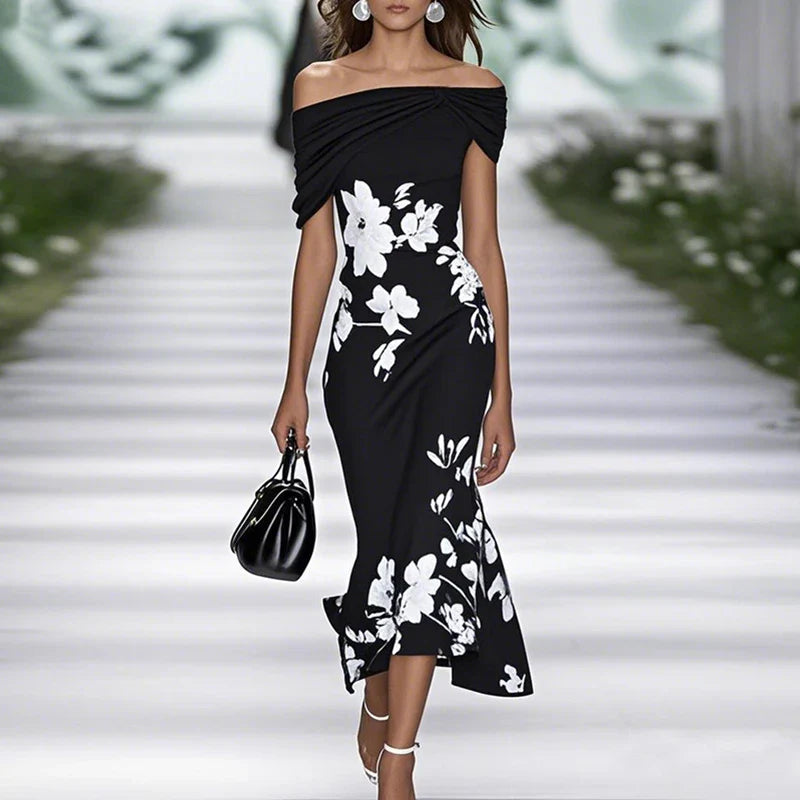 Women's Mermaid Midi Dress Off-Shoulder Floral - Vonnera