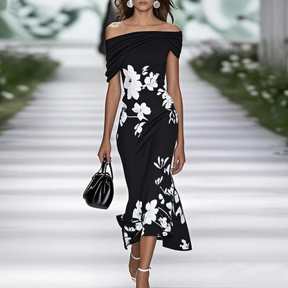 Women's Mermaid Midi Dress Off-Shoulder Floral - Vonnera