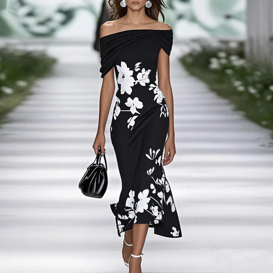 Women's Mermaid Midi Dress Off-Shoulder Floral - Vonnera