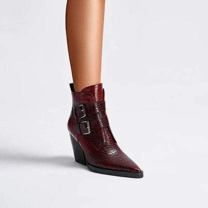 Women's Pointed Toe Boots Buckle Strap Detail